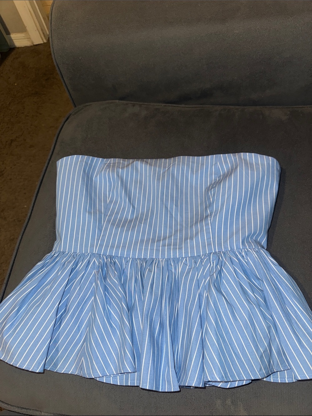 Women j crew Blue Stripe Strapless Peplum top size 6